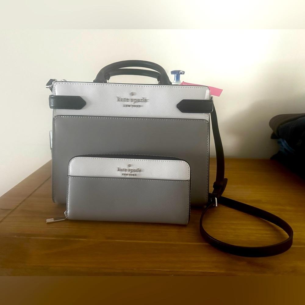 NWT Kate Spade Staci medium satchel and wallet set - Nimbus gray